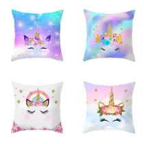4PCS Rainbow Unicorn Home Cotton Decorative Throw Pillow Case Cushion Covers