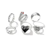 6PCS Snake Shape Dice Bee Bohemia Diamond Vintage Knuckle Stackable Finger Rings Set