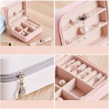 Rectangle Zipper Type PU Leather Jewelry Box For Girls and Women