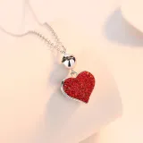 Red Zircon Diamonds Sterling Silver Love Spin Clavicle Pendant Chain Jewelry Necklace