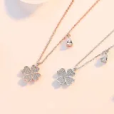 Sterling Silver Good Luck Four Leaf Clover Clavicle Pendant Chain Jewelry Necklace