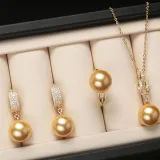 Mother's Day Gift Diamante Shell Pearl Necklace Ring and Earrings Jewelry Set With Box