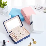 Monolayer Leather Jewelry Box with Mirror For Girls and Women