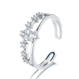 Rings Open Crystal Diamante Rose Flower Double Layer Adjustable Jewelry Gift for Women Girls