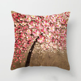 4PCS Home Cotton Decorative Peach Blossom Oil Painting Throw Pillow Case Cushion Covers For Sofa Couch Bed Chair
