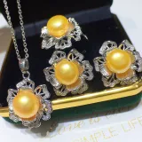 Mother's Day Gift Freshwater Pearl Flower Diamante Necklace Ring and Earrings Jewelry Set