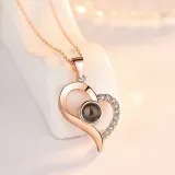 I Love You Necklace 100 Languages Heart Pendant Necklace With Red Rose Jewelry Storage Box for Valentine's Day