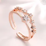 Rings Open Crystal Diamante Rose Flower Double Layer Adjustable Jewelry Gift for Women Girls