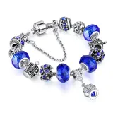 Women Crown Silver Beaded Crystal Charm Bead Girly Heart Bracelet