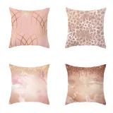 4PCS Home Cotton Decorative Pink Gold Blocking Throw Pillow Case Cushion Covers For Sofa Couch Bed Chair