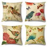 4PCS Home Cotton Decorative Spring Flower and Butterfly Throw Pillow Case Cushion Covers For Sofa Couch Bed Chair