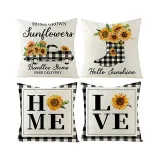 4PCS Home Cotton Decorative Sunflower Throw Pillow Case Cushion Covers For Sofa Couch Bed Chair