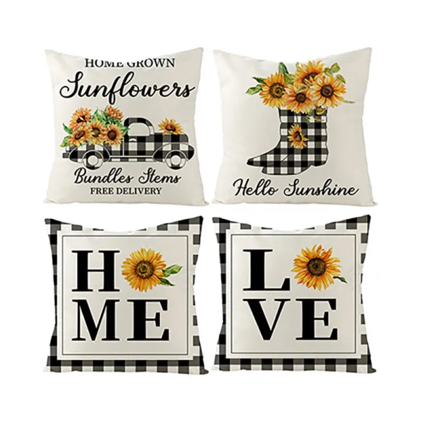 4PCS Home Cotton Decorative Sunflower Throw Pillow Case Cushion Covers For Sofa Couch Bed Chair