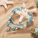 Turtle Anklets Multilayer Beads Handmade Animal Shell Beach Set Boho Foot Jewelry