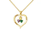 Hollow Out Diamond Heart Birthstones Necklace with Name Engraved Custom Gift For Mom Friends