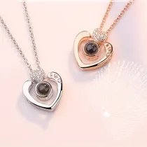 100 languages I love you Heart Zircon Diamonds Chain Necklace Jewelry