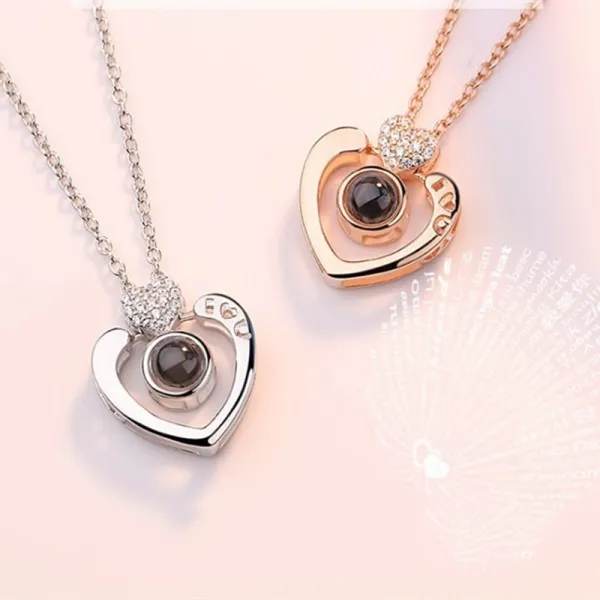 100 languages I love you Heart Zircon Diamonds Chain Necklace Jewelry