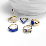5PCS Snake Shape Gem Heart Vintage Knuckle Stackable Finger Rings Set