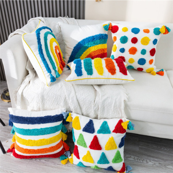 Rainbow Wool Decorative Throw Pillow Case Cushion Covers For Sofa Couch Bed Chair