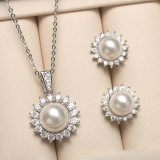 Mother's Day Gift Diamante Jewelry Pearl Necklace and Earring Set with Box