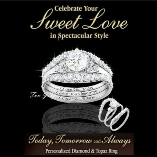 Diamante Ring Love You Today Tomorrow Always 3PCS Jewelry Set Gifts for Women Girls