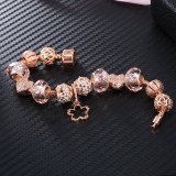 Women's Rose Gold Flower Star Beaded Bracelet Chain Charm Jewelry