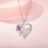 Mom Letter Sterling Silver Love Heart Pendant Necklace Birthstones Jewelry Diamond For Mother's Day