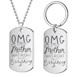 2PCS Mothers Day Gift Best Mom Stainless Steel Letter Keyring Necklace Pendant for Mom