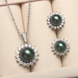 Mother's Day Gift Diamante Jewelry Pearl Necklace and Earring Set with Box