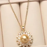 Diamante Jewelry Round-Shaped Pearl Necklace and Earring Set For Women Girls with Box