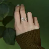 Fashion Jewelry Leaf Diamond Opening Ring Adjustable