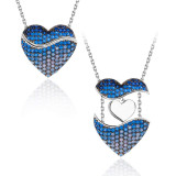 Full Diamond Colourful Opened Heart Necklace Pendant Jewelry Gift For Mom