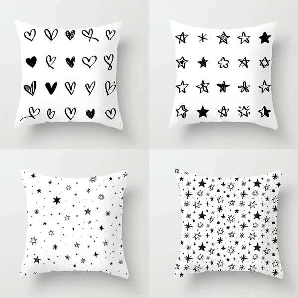 4PCS White and Black Geometry Home Cotton Decorative Throw Pillow Case Cushion Covers