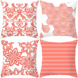 4PCS Red Coral Geometric Home Cotton Decorative Throw Pillow Case Cushion Covers