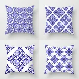 4PCS Home Cotton Decorative Celadon Flower Throw Pillow Case Cushion Covers For Sofa Couch Bed Chair