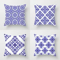 4PCS Home Cotton Decorative Celadon Flower Throw Pillow Case Cushion Covers For Sofa Couch Bed Chair