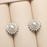 Mother's Day Gift Diamante Jewelry Pearl Necklace and Earring Set with Box