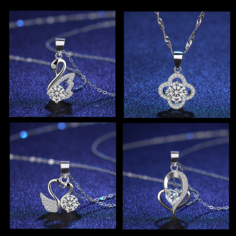 Sterling Silver Zircon White Diamond Swan Clavicle Pendant Chain Jewelry Necklace
