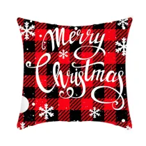 Home Decoration Christmas Letter Pillow Cover Red Plaids Pillowcase