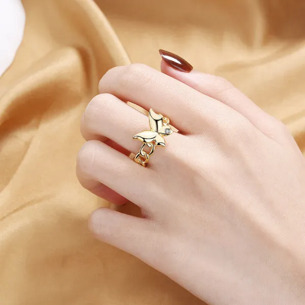 Hollow Out Gold Diamond Opening Adjustable Irregular Ring Gifts
