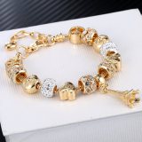 Women's Golden Eiffel Tower Love Heart Zircon Crystal Charm Chain Jewelry Bracelet