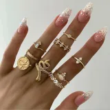 Gold Diamond Butterfly Snake Vintage Knuckle Stackable Finger Rings Set