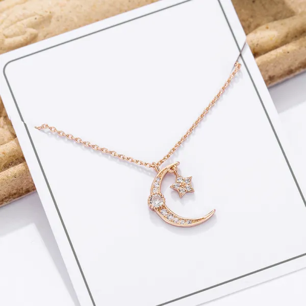 Full Drill Moon Diamond Pendant Chain Jewelry Necklace