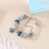 Women Blue Star Silver Beaded Zircon Diamond Crystal Charm Bracelet Bangle