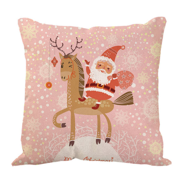 Pink Linen Santa Reindeer Pillow Sofa Pillowcase
