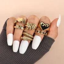 6PCS Snake Shape Dice Bee Bohemia Diamond Vintage Knuckle Stackable Finger Rings Set