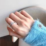 Fashion Jewelry Rotatable Snowflake Diamond Opening Adjustable Ring