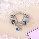 Women Blue Stars Silver Beaded Zircon Diamond Crystal Charm Bead Soft Chain Bracelet