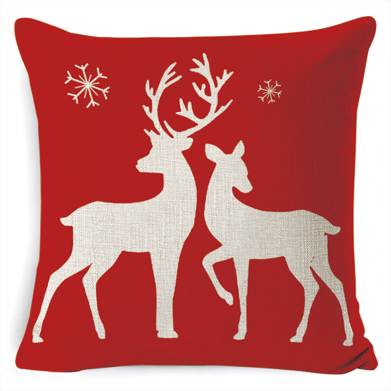Home Decoration Red Christmas Elk Deers Pillowcase Cotton Pillow Cover