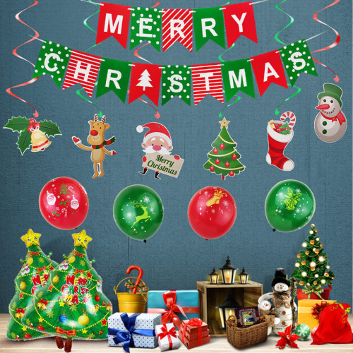 Merry Christmas Decorate Santa Claus Elk Snowman Christmas Tree and Balloon